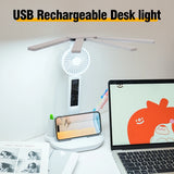 Gaeaspace  -  3in1 Multifunction Table Lamp LED Four-headed Folding With Fan Calendar Clock USB Rechargeable Desk light 3 color Reading Lamp