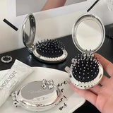 Gaeaspace  -  Mini Silver Folding Comb with Makeup Mirror Women Girl Portable Round Small Travel Massage Hair Brush Hair Styling Accessories