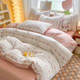 Gaeaspace  -  Rural Style Bedding Set Fresh Floral Four Piece Set  Girl Heart  Double-layer Gauze New Meeting Duvet Cover