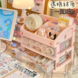 Gaeaspace  -  Ins Transparent Drawer Storage Box Pink Cosmetic Finishing Makeup Box Dormitory Kawaii Shelf Cute Girl Heart Desktop Organizer