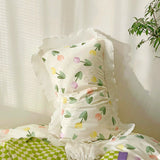 Gaeaspace  -  Ins Tulip Floral Bedding With Seersucker Simple Flower Duvet Cover Single Double Bed Sheet Quilt Cover Four Seasons Bed Linens