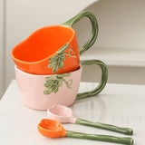 Gaeaspace  -  Pumpkin Ceramic Cup and Spoon Set Cute Elegant Style Mug 300ml for Girls' Afternoon Tea Breakfast Juice Milk Cup X'mas Gift