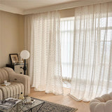 Gaeaspace  -  Cute Rainbow Plush Ball Striped Embroidery Tulle Curtain White Semi Sheer Cotton and Linen Window Voile For Living Room Bedroom