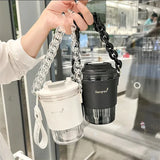 Gaeaspace  - 420ml Portable Plastic Coffee Mug with Rope Leather Cover Creative Water Bottle Tea Milk Cold Drinkware Outdoor Couple Gift Cup