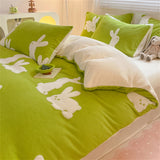 Gaeaspace  -  Winter Velvet Cartoon Cute Bedding Set Soft Warm Duvet Cover Set Single Double Quilt Cover Bed Sheet Pillowcase Home Textiles