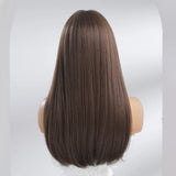 Gaeaspace  -  New best-selling natural bangs brown fluffy Korean style long hair straight hair fashionable wigs synthetic fibers wigs