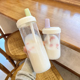 Gaeaspace  -  Kawaii Pearl Milk Tea Straw Glass Water Bottle Women Student Portable Large Capacity Plastic Juice Boba Milk Tea Drinkware Cup