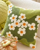 Gaeaspace  -  Ins Green Embroidered Moss Flower Creative Pillowcase Back Cushion Cover Home Decoration for Sofa Bed Chair Living Room