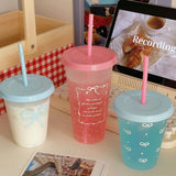 Gaeaspace  -  Kawaii Water Cup With Lid Straw For Girls Coffee Milk Tea Reusable Plastic Cold Drink Cup Large Capacity Water Bottle BPA Free