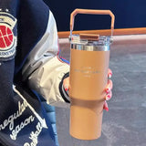 Gaeaspace  -  Large Capacity Insulation Cup Vacuum Thermal Cold Straw Water Bottle Simple Portable Outdoor Double Drink Car Coffee Mug