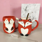 Gaeaspace  -  330ml Ceramic Fox Coffee with Lid Cartoon Animal Decoration Couple Drinking Cup Simple Breakfast Mug Afternoon Camellia Tea Cup