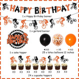 Gaeaspace  -  Bike Birthday Party Decorations Orange Black Balloons BMX Happy Birthday Banner Bicycle Cake Topper for Boys Birthday Supplies