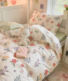 Gaeaspace  -  Cute sweet colorful flower bedding set single double,twin full queen king cotton home textile bed sheet pillow case quilt cover