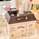 Gaeaspace  -  Transparent Desktop Storage Box Creative Small House Pen Holder Student Kawaii Stationery Cosmetic Organizer Rack Drawer Cute