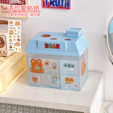 Gaeaspace  -  Transparent Desktop Storage Box Creative Small House Pen Holder Student Kawaii Stationery Cosmetic Organizer Rack Drawer Cute