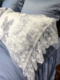 Gaeaspace  -  French Vintage Rural Floral Princess Bed Skirt Bedding Set Romantic White Lace Edge 400TC Cotton Quilt/Duvet Cover Set Pillowcas