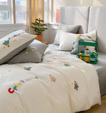 Gaeaspace  -  CUTE embroidery tree pine bedding set,twin full queen king lovely colorful cotton home textile bed sheet pillow case quilt cover