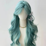 Gaeaspace  -  Mint Blue Green Wig Women's Split Octagonal bangs large waves long curly hair natural simulation wig  cosplay wig