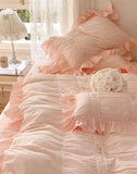 Gaeaspace  -  Romantic fairyfair white pink bedding set,elegant princess full queen king cotton home textile flat sheet pillowcase duvet cover