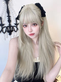 Gaeaspace  -  24Inch Milky Gray Color Synthetic Wigs With Bang Long Natural Straight Hair Wig For Women Cosplay Drag Queen Heat Resistant