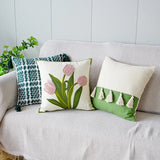 Gaeaspace  -  Green and fresh ins tulip pillow cover simple embroidered flower sofa bedside cushion office waist pillow