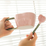 Gaeaspace  -  Pumpkin Ceramic Cup and Spoon Set Cute Elegant Style Mug 300ml for Girls' Afternoon Tea Breakfast Juice Milk Cup X'mas Gift