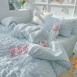 Gaeaspace  -  Princess Bedding Set  French Style Wash Cotton Solid Color Seersucker Summer Soft New Bed Sheet Set Comforter Set