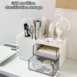 Gaeaspace  -  Ins Desktop Pen Holder Storage Box Multifunctional Stationery Organizer Box Transparent Drawer Jewelry Cosmetic Storage Box Girl