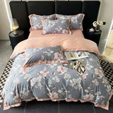 Gaeaspace  -  Pink Flowers Chinese Traditional Egyptian Cotton Bedding Set Queen King Size Bedlinens Fitted Sheet Duvet Cover Set