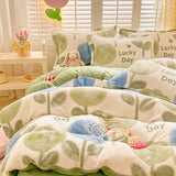 Gaeaspace  -  Winter Thick Warm Plush Comforter Cover Queen Bedding Sets Cartoon Quilt Cover Bed Sheet Pillowcase 4pcs Luxury Bed Linens