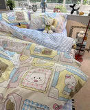 Gaeaspace  -  Cute cartoon cat cake doughnut blue pink bedding set teen,twin full queen cotton home textile bed sheet pillow case quilt cover