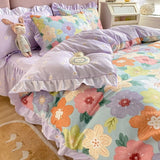 Gaeaspace  -  Princess Ruffle Sweet Heart Bedding Sets Brushed Quilt Cover Bed Sheet Girls Kids Duvet Cover Decor Home Textiles