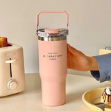 Gaeaspace  -  Large Capacity Insulation Cup Vacuum Thermal Cold Straw Water Bottle Simple Portable Outdoor Double Drink Car Coffee Mug