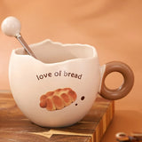 Gaeaspace  -  1pc Ceramic Mug with Spoon Simulated Eggshell Coffee Mug Oatmeal Milk Breakfast Mug Holiday Gift 300ml/10.1oz Coffe Mugs Tea Cup