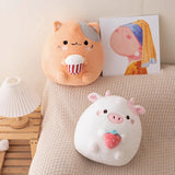 Gaeaspace  -  Cute Cartoon Cow Cat Plush Dolls Carry Ice Cream Strawberry Stuffed Squishy Cattle Kitty Round Fluffy Nap Pillow Gifts for Kids