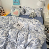 Gaeaspace  -  Floral Blue Duvet Cover Set Flat Sheet Pillowcase No Filler Fashion New Single Full Size Girls Boys Dormitory Home Bedding Kit