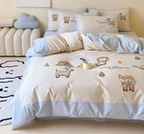 Gaeaspace  -  Cute embroidery lion fox zebra bedding set kid,twin full queen king lovely cotton home textile bed sheet pillow case quilt cover