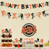 Gaeaspace  -  Bike Birthday Party Decorations Orange Black Balloons BMX Happy Birthday Banner Bicycle Cake Topper for Boys Birthday Supplies