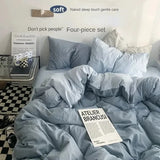 Gaeaspace  -  INS bedding can sleep naked with a four piece set of solid color washed cotton bed sheets and duvet covers