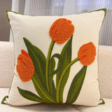 Gaeaspace  -  Retro Tulips Orchid flower Embroidered Pillowcase Cushion Cover Morden Casual Cotton Case Sofa Bedroom Decro 45x45cm