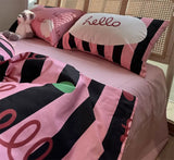 Gaeaspace  -  Fashion stripes polka dot bedding set,full queen king lovely black pink cotton home textile bed sheet pillow case quilt cover