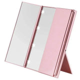 Gaeaspace  -  Portable LED Three Sided Makeup Mirror Folding Design Travel Vanity Cosmetic Mirror with Adjustable Stand for On-The-Go Beauty