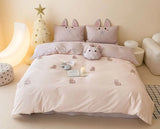 Gaeaspace  -  Cute embroidery rabbit bedding set 1.2 1.5 1.8 2.0,twin full queen king cotton home textile bed sheet pillow case duvet cover