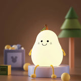 Gaeaspace  -  LED Pear Fruit Silicone Night Light 7 Colors Dimming Touch USB Rechargeable Cartoon Bedside Lamp Bedroom Decor Cute Kid Gift