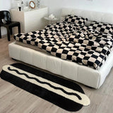 Gaeaspace  -  Tufting Black White Bedside Rug Soft Long Fluffy Mousse Cake Bedroom Carpet Area Floor Pad Doormat Aesthetic Home Room Decor