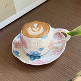 Gaeaspace  -  220ML Cute Hand Pinched Irregular Ceramic Mug & Saucers Rural Style Pattern Coffee Cup Breakfast Milk Tea Cups Drinkware Kitchen