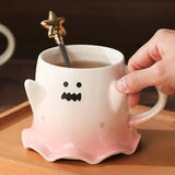 Gaeaspace  -  1pc Cartoon Mug With Spoon Cute Ghost Elf Ceramic Cup Coffee Water Milk Juice Cup Novelty Gifts for Friends Lovers Couple Cups