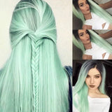 Gaeaspace  -  Straight Mint Green Wig for Women Fresh Green 28inch High Temperature Resistant Wigs That Can Be Dyed and Permed braided wigs