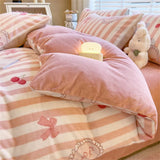 Gaeaspace  -  Thickened Milk Velvet Bedding Set Print Cartoon Winter Coral Velvet Quilt Cover Bed Sheet Pillowcase Comforter Duvet Cover Set