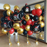 Gaeaspace  -  36pcs Pirate Ship Balloons Set Gold Round Foil Ballon Red Black Latex Balloon for Halloween Birthday Theme Party Decorations